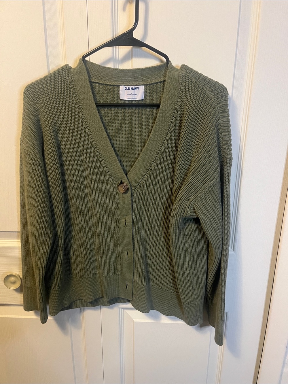 Old Navy Olive Green Chunky Ribbed V-Neck Cardigan